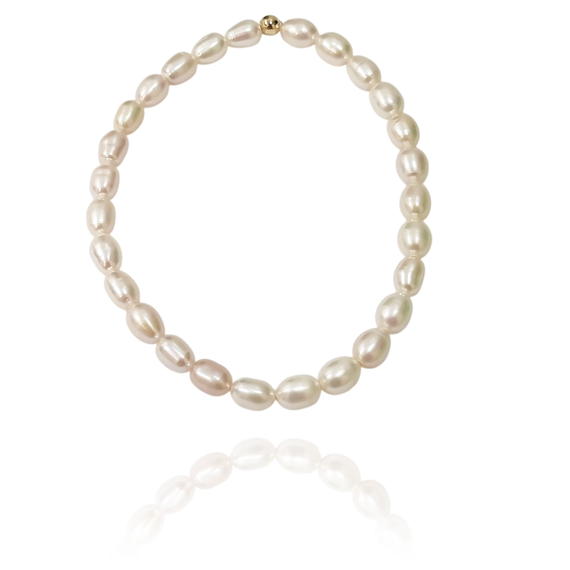 PULSERA PERLA DE RIO ARLARGADA BOLA ENCHAPADO ORO 18K ELASTICADA - 2