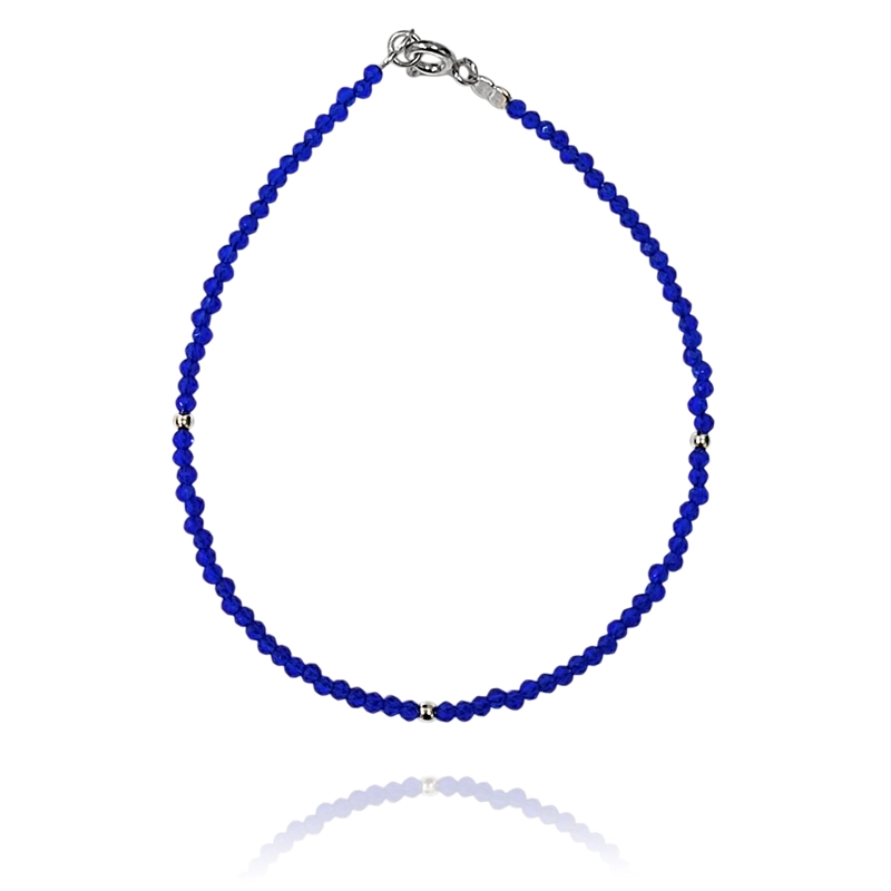 PULSERA CRISTAL AZUL BOLITA PLATA FINA 925 - 1
