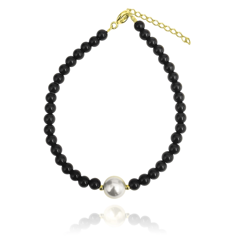 PULSERA ONIX 4MM SHELLPEARL 8MM ENCHAPADO ORO 18K - 1