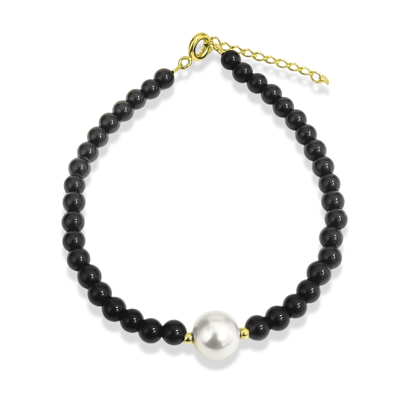 PULSERA ONIX 4MM SHELLPEARL 8MM ENCHAPADO ORO 18K - 2
