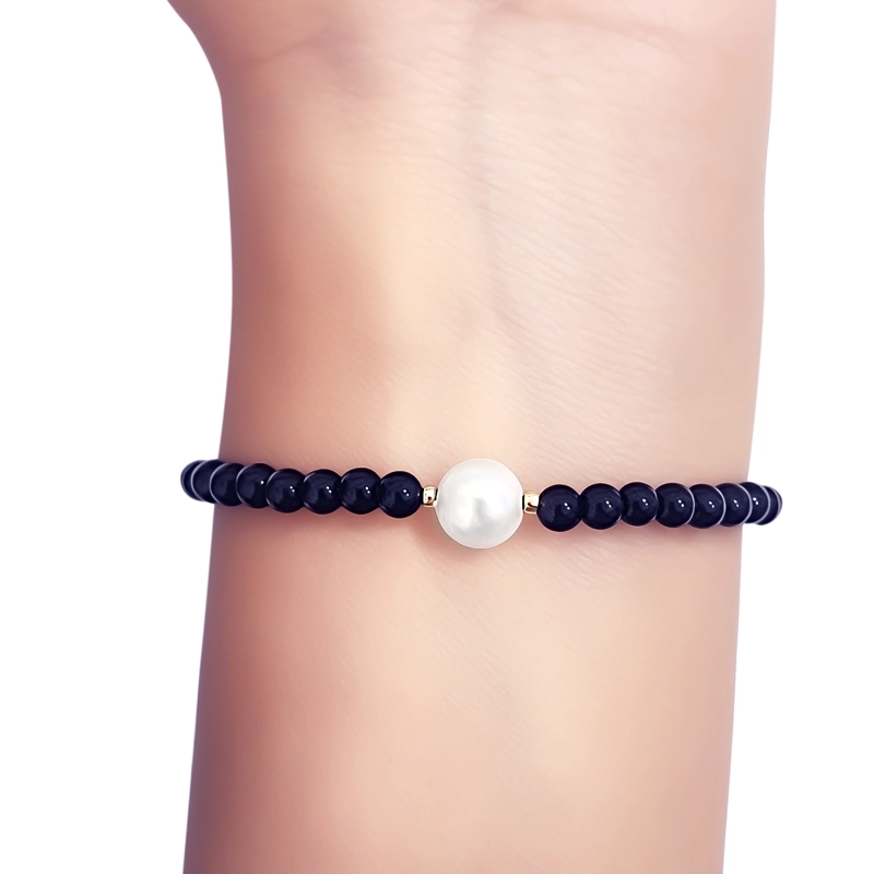 PULSERA ONIX 4MM SHELLPEARL 8MM ENCHAPADO ORO 18K - 3