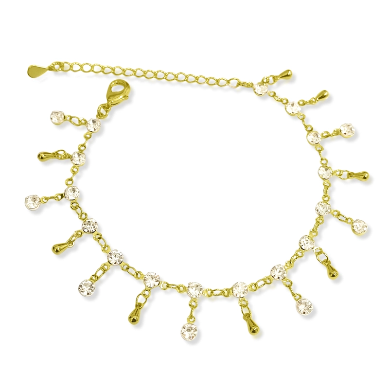 PULSERA STRASS GOTA COLGANTE ENCHAPADO ORO 18K - 1