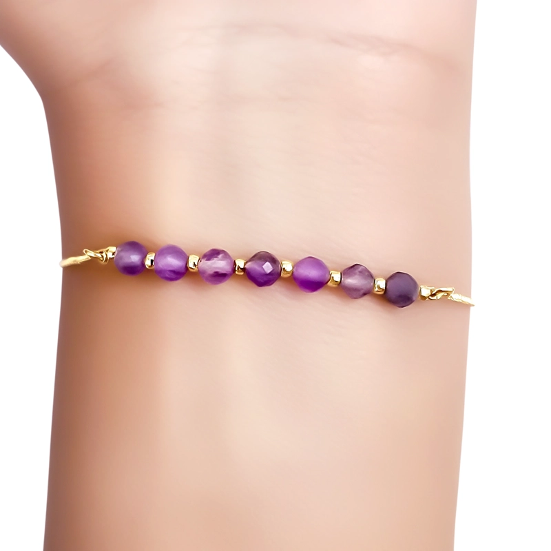 PULSERA AMATISTA FACETADA 4MM VENECIANA ENCHAPADO ORO 18K ADAPTABLE - 3