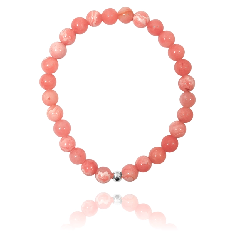 PULSERA RODOCROSITA 6MM BOLA PLATA FINA 925 ELASTICADA - 2