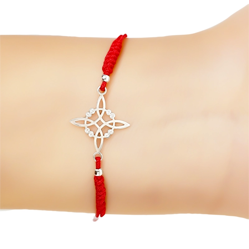 PULSERA NUDO DE BRUJA PLATA FINA 925 CORDON ROJO NUDO SERPIENTE AJUSTABLE - 3