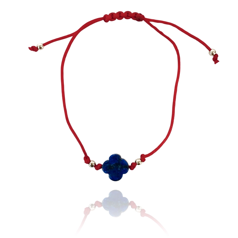 PULSERA TRE BOL LAPISLAZULI BOLA PLATA FINA 925 CORDON ROJO AJUSTABLE - 1