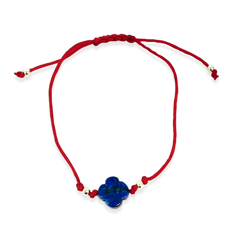 PULSERA TRE BOL LAPISLAZULI BOLA PLATA FINA 925 CORDON ROJO AJUSTABLE - 2