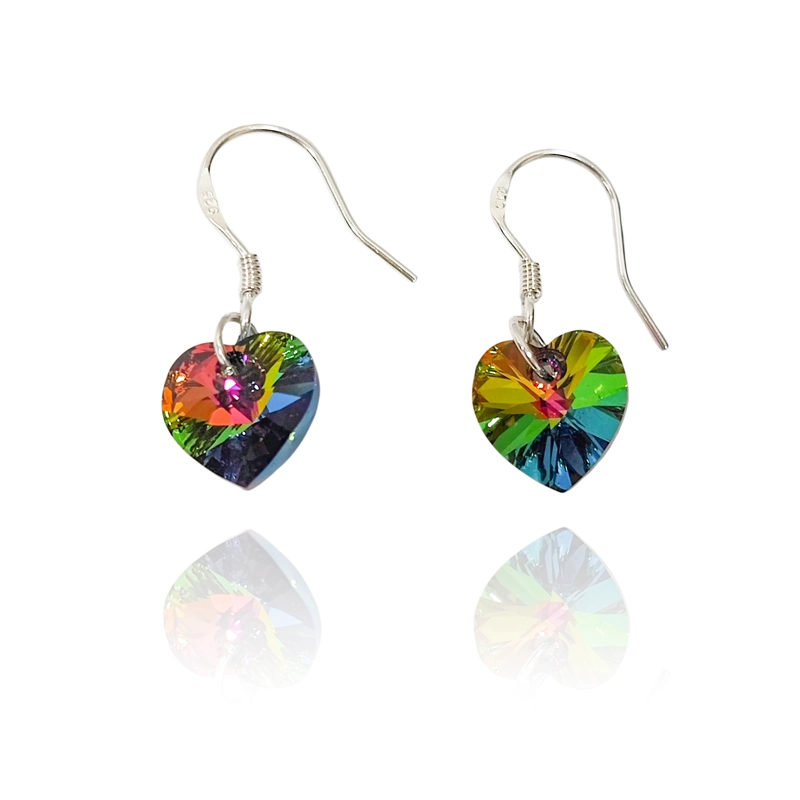 AROS CORAZON CRISTAL AUSTRIACO VITRAIL GANCHO PLATA FINA 925 - 1