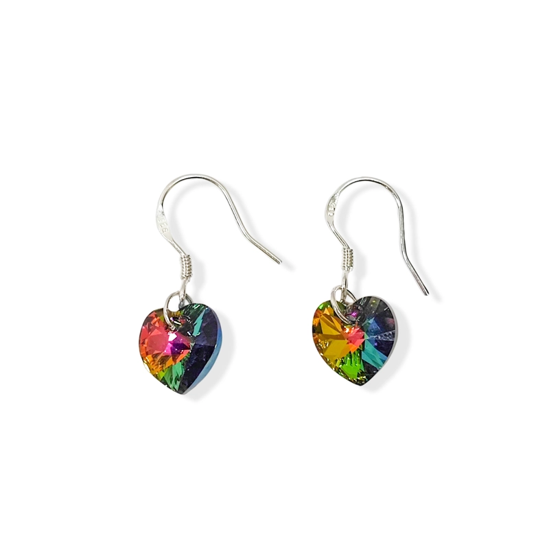 AROS CORAZON CRISTAL AUSTRIACO VITRAIL GANCHO PLATA FINA 925 - 2