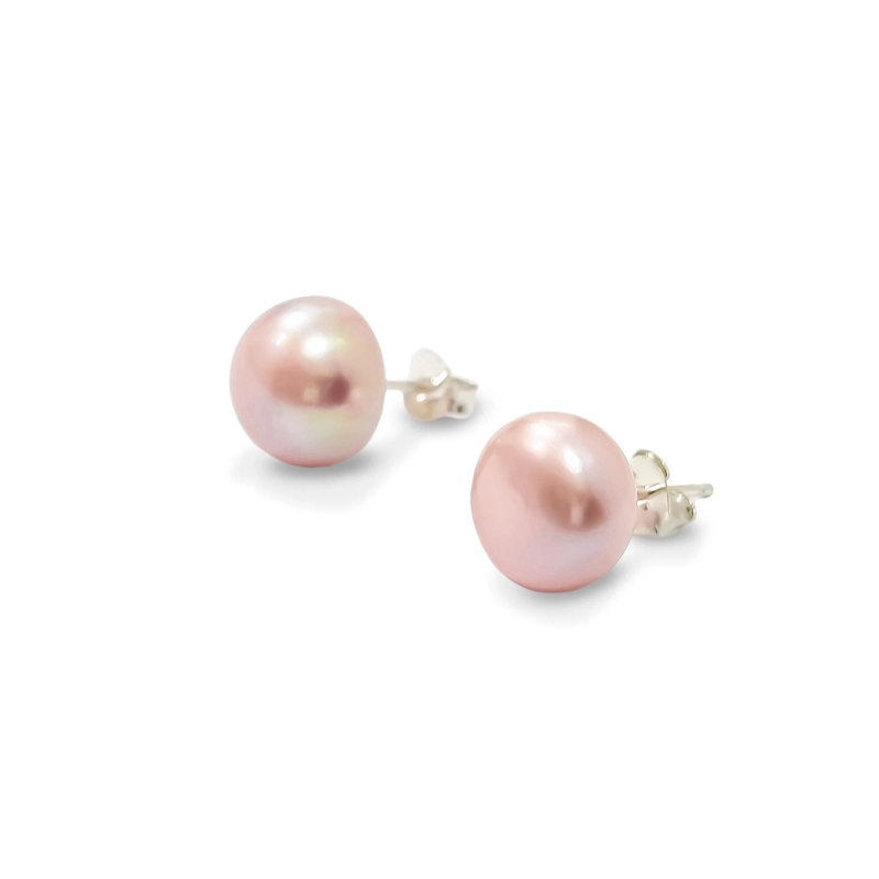 AROS PERLA DE RIO ROSADA 10MM PLATA FINA 925 - 1