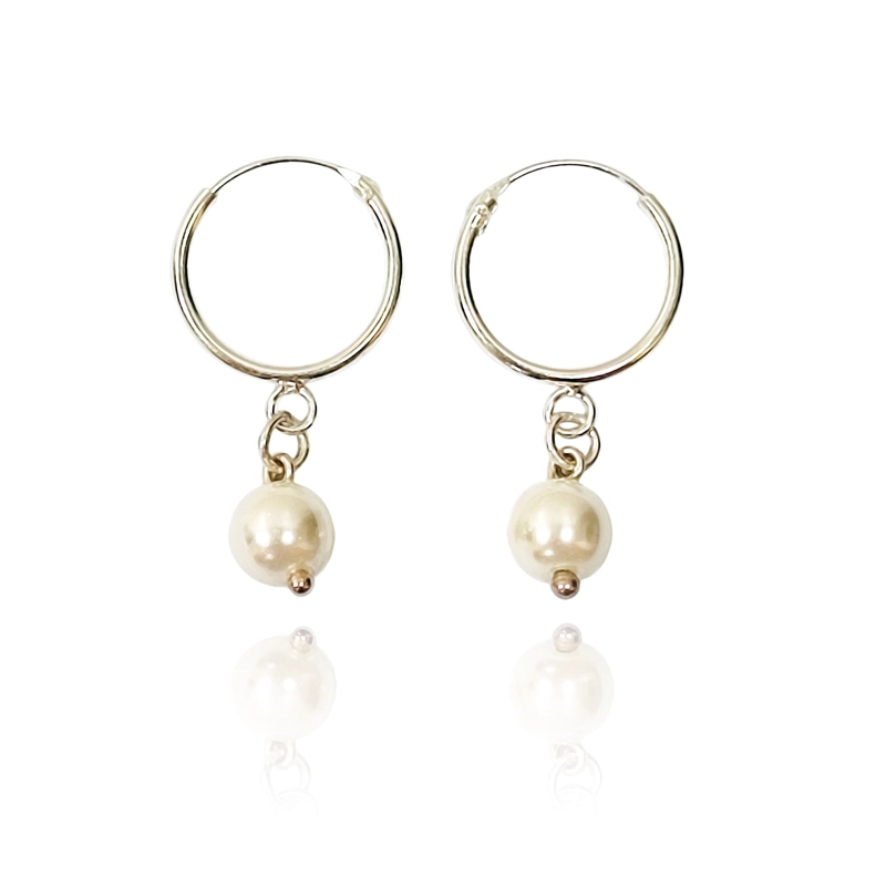 AROS ARGOLLA PERLA SHELLPEARL 6MM PLATA FINA 925 - 1
