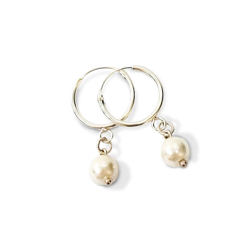 AROS ARGOLLA PERLA SHELLPEARL 6MM PLATA FINA 925 - 2