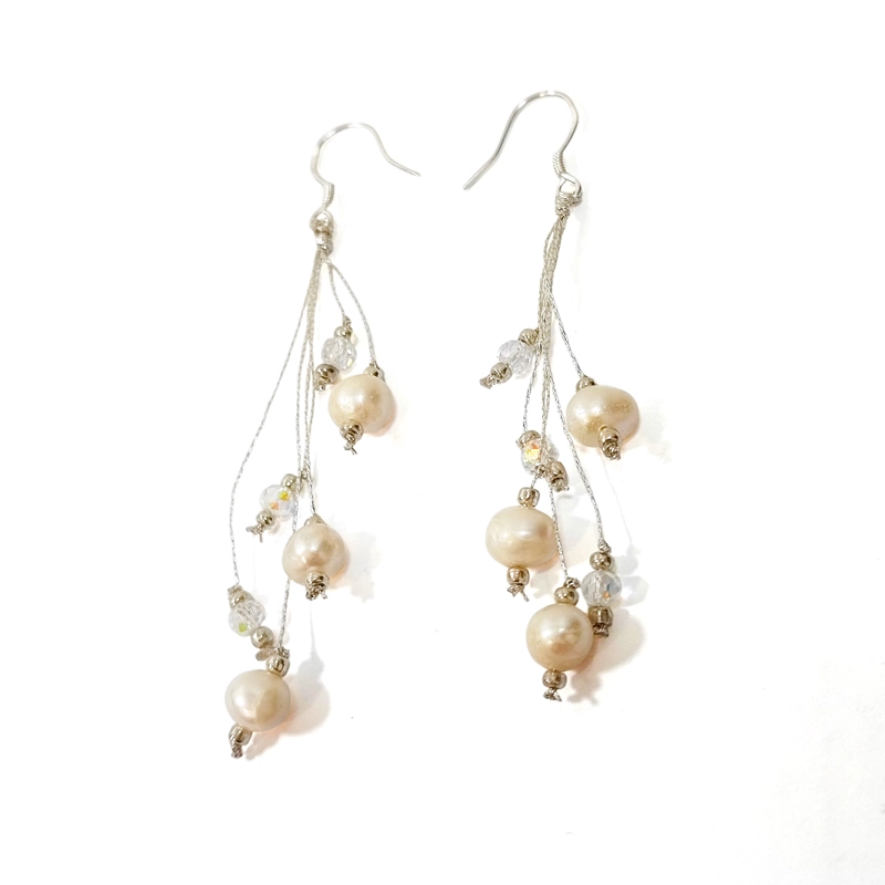 AROS RACIMO PERLAS DE RÌO HILOS PLATEADO GANCHO PLATA FINA 925 - 2