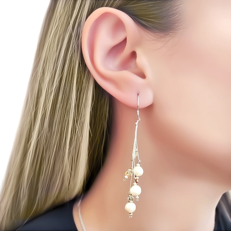 AROS RACIMO PERLAS DE RÌO HILOS PLATEADO GANCHO PLATA FINA 925 - 3