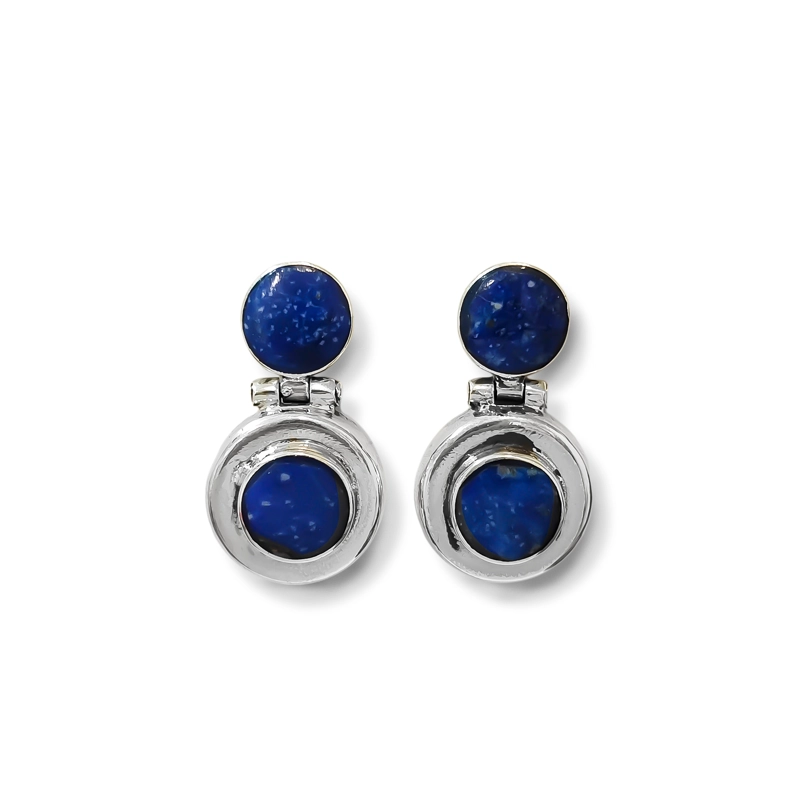 AROS LAPISLAZULI REDONDO TOPE BISAGRA PLATA FINA 950 - 1