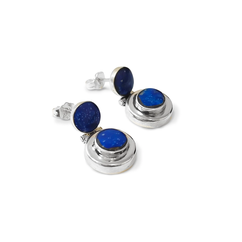AROS LAPISLAZULI REDONDO TOPE BISAGRA PLATA FINA 950 - 2