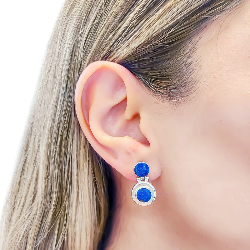 AROS LAPISLAZULI REDONDO TOPE BISAGRA PLATA FINA 950 - 3