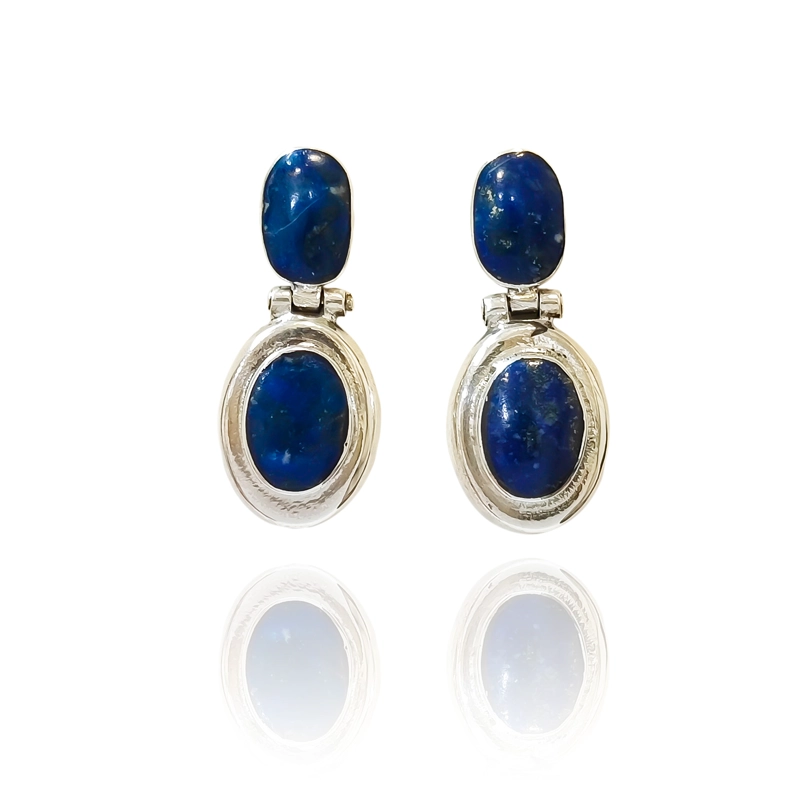 AROS LAPISLAZULI OVALADO TOPE BISAGRA PLATA FINA 950 - 1