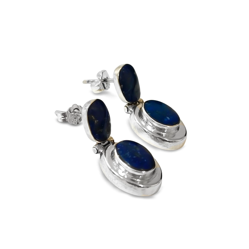 AROS LAPISLAZULI OVALADO TOPE BISAGRA PLATA FINA 950 - 2