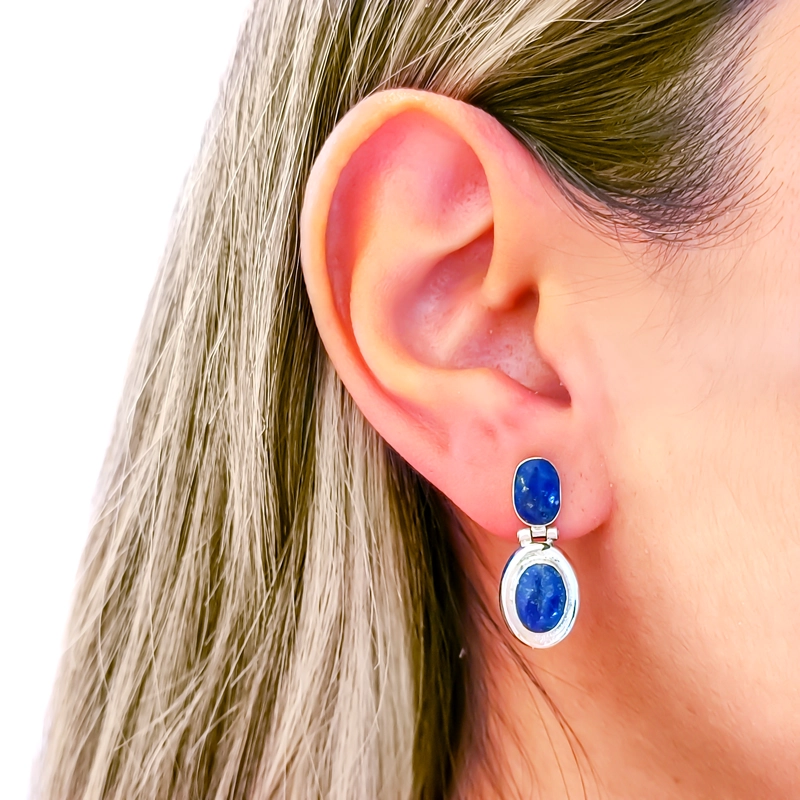 AROS LAPISLAZULI OVALADO TOPE BISAGRA PLATA FINA 950 - 3