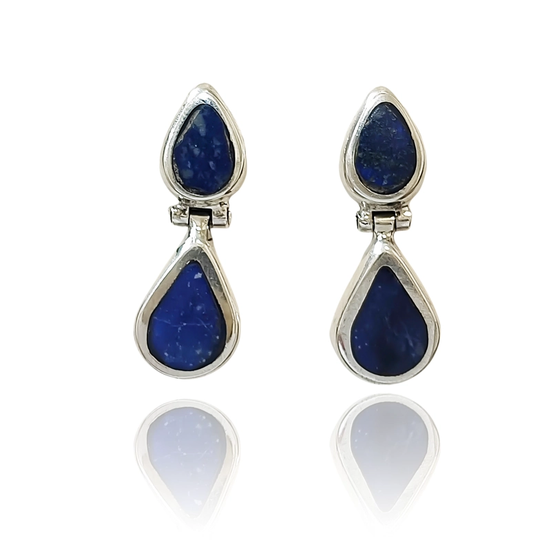 AROS LAPISLAZULI BISAGRA GOTA PLATA FINA 950 - 1