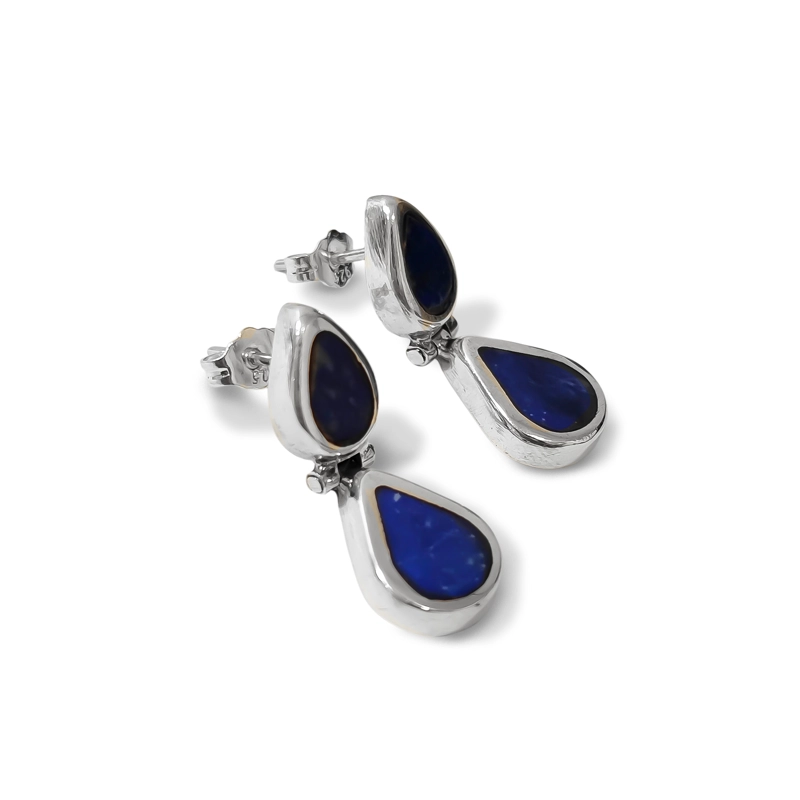 AROS LAPISLAZULI BISAGRA GOTA PLATA FINA 950 - 2