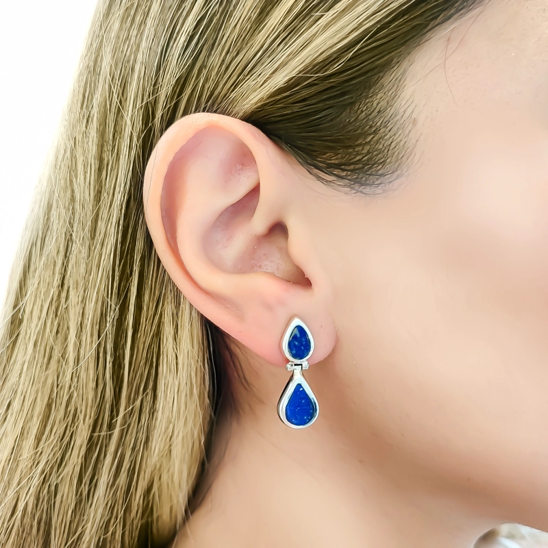 AROS LAPISLAZULI BISAGRA GOTA PLATA FINA 950 - 3