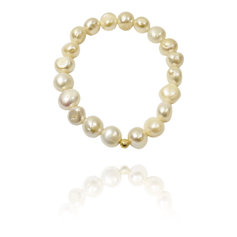 PULSERA PERLA DE RIO BOLITA SATINADA ENCHAPADA ORO 18K ELASTICADA - 1