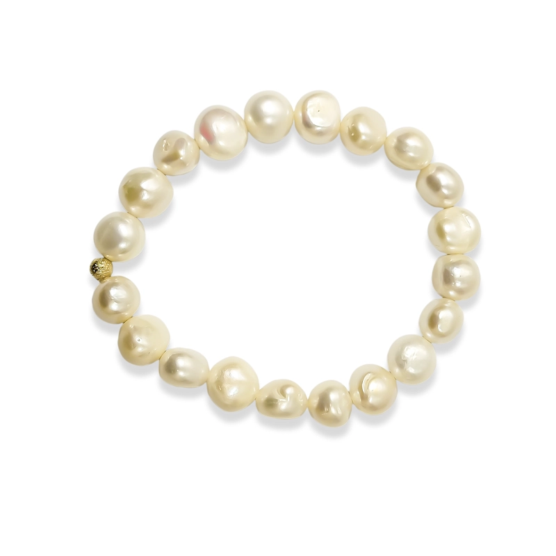 PULSERA PERLA DE RIO BOLITA SATINADA ENCHAPADA ORO 18K ELASTICADA - 2