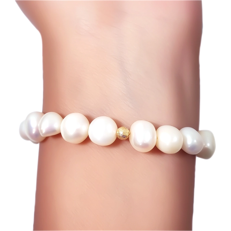 PULSERA PERLA DE RIO BOLITA SATINADA ENCHAPADA ORO 18K ELASTICADA - 3