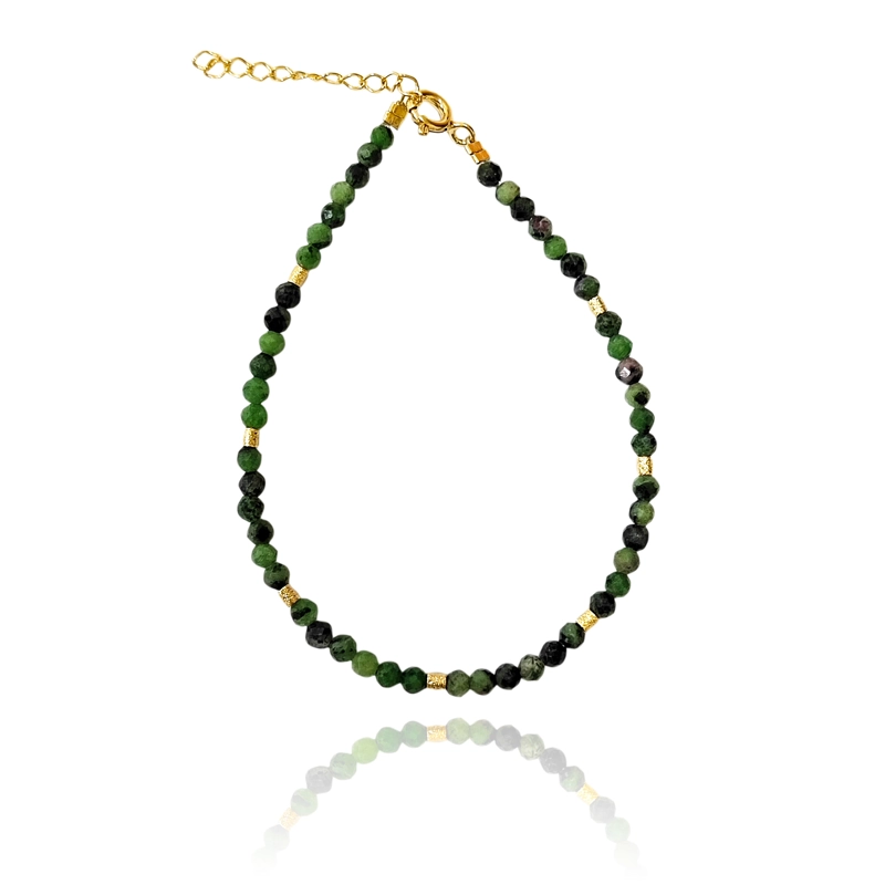 PULSERA RUBI ZOISITA FACETADA 3MM MOSTACILLA ENCHAPADO ORO 18K - 1