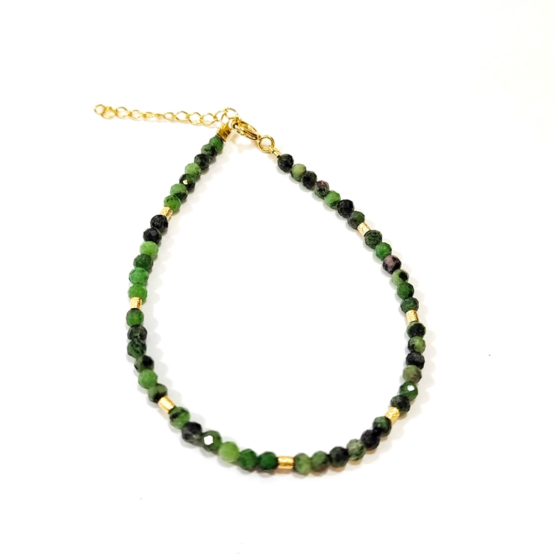 PULSERA RUBI ZOISITA FACETADA 3MM MOSTACILLA ENCHAPADO ORO 18K - 2