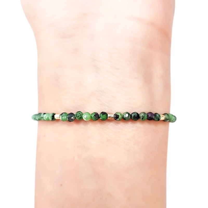 PULSERA RUBI ZOISITA FACETADA 3MM MOSTACILLA ENCHAPADO ORO 18K - 3