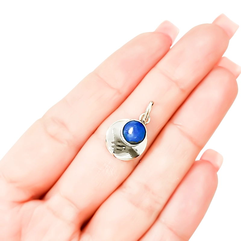 SET COLGANTE Y AROS LAPISLAZULI REDONDO BORDE PLATA FINA 950 - 4