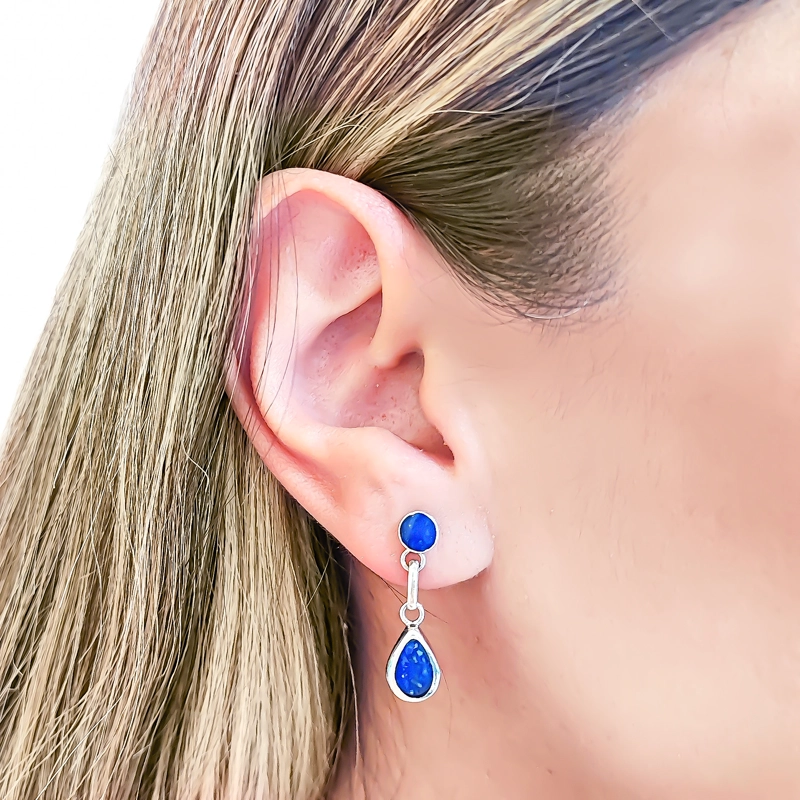 SET AROS COLGANTE GOTA LISO LAPISLAZULI PLATA FINA 950 - 3