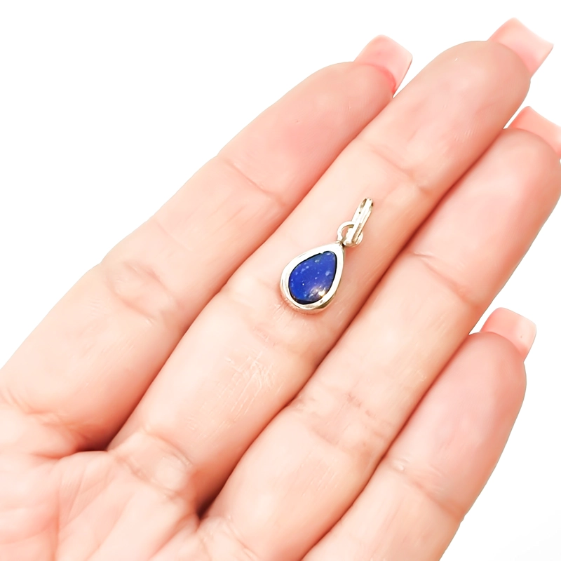 SET AROS COLGANTE GOTA LISO LAPISLAZULI PLATA FINA 950 - 4
