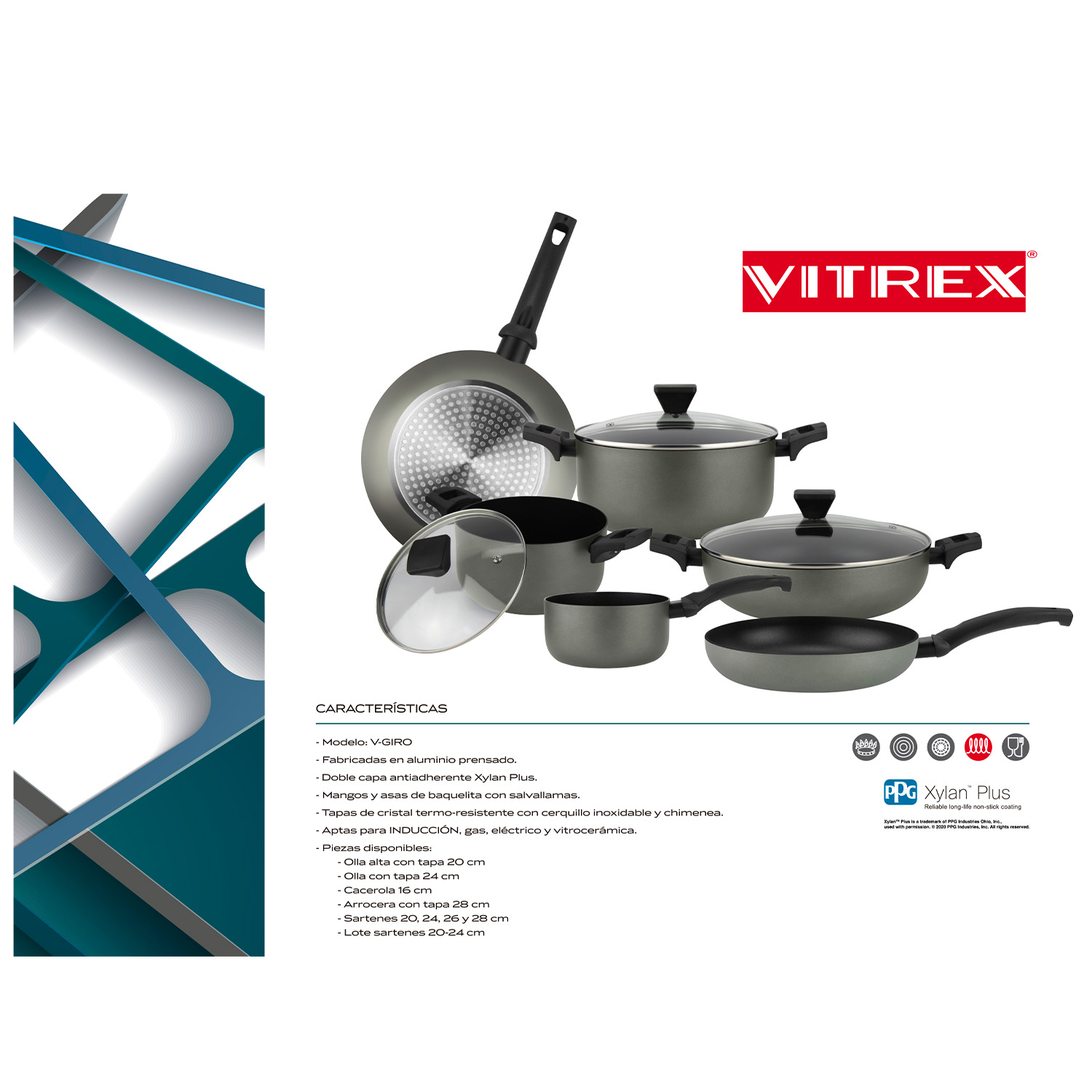 SET SARTENES DE ALUMINIO VITREX GIRO 20-24CM - 6