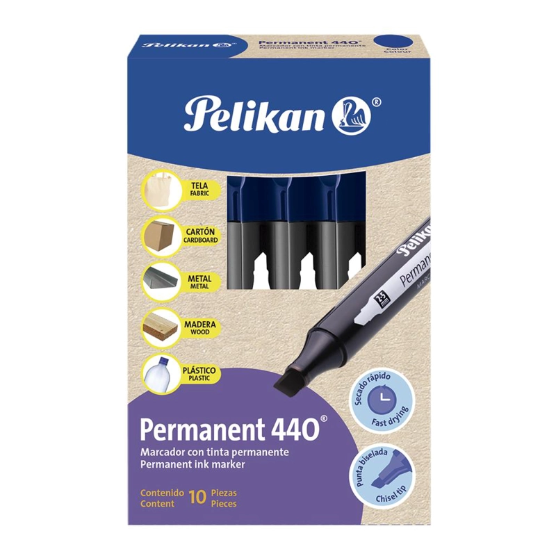 PACK 10 PLUMON / MARCADOR AZUL PERMANENTE PUNTA BISELADA 440 PELIKAN - 1