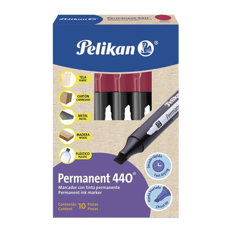 PACK 10 PLUMON / MARCADOR ROJO PERMANENTE PUNTA BISELADA 440 PELIKAN - 1
