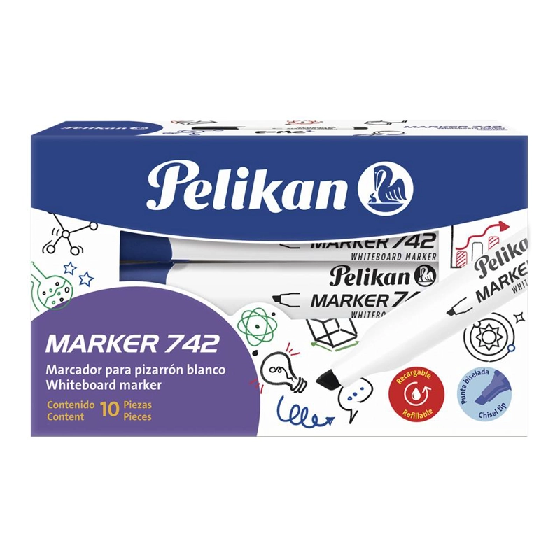 PACK 10 PLUMONES DE PIZARRA AZUL FLASH MARKER 742 PELIKAN - 1