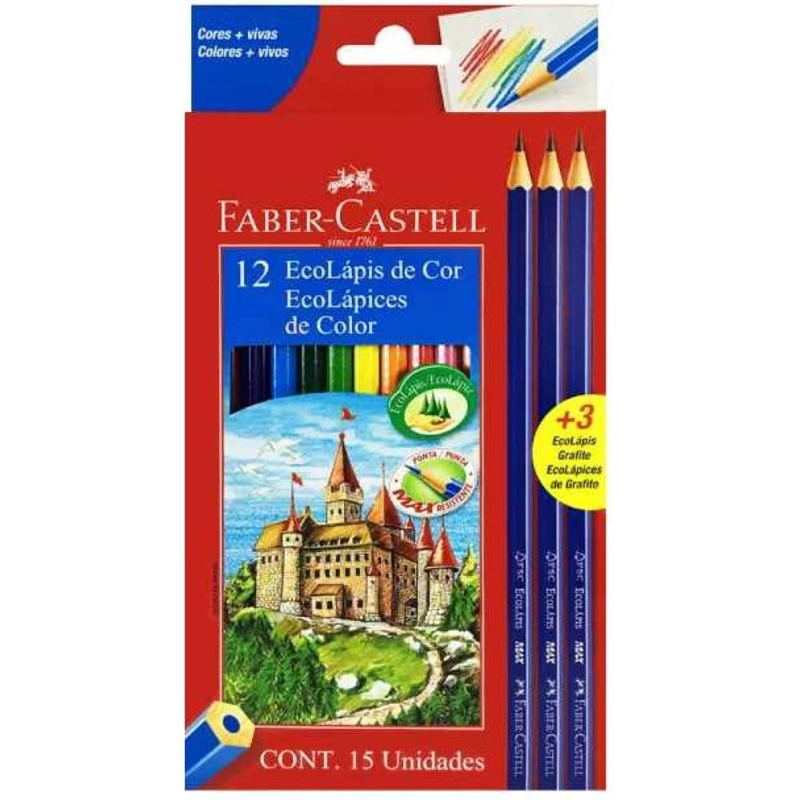 PACK 12 ECOLAPIZ DE COLORES + 3 GRAFITO FABER CASTELL - 1
