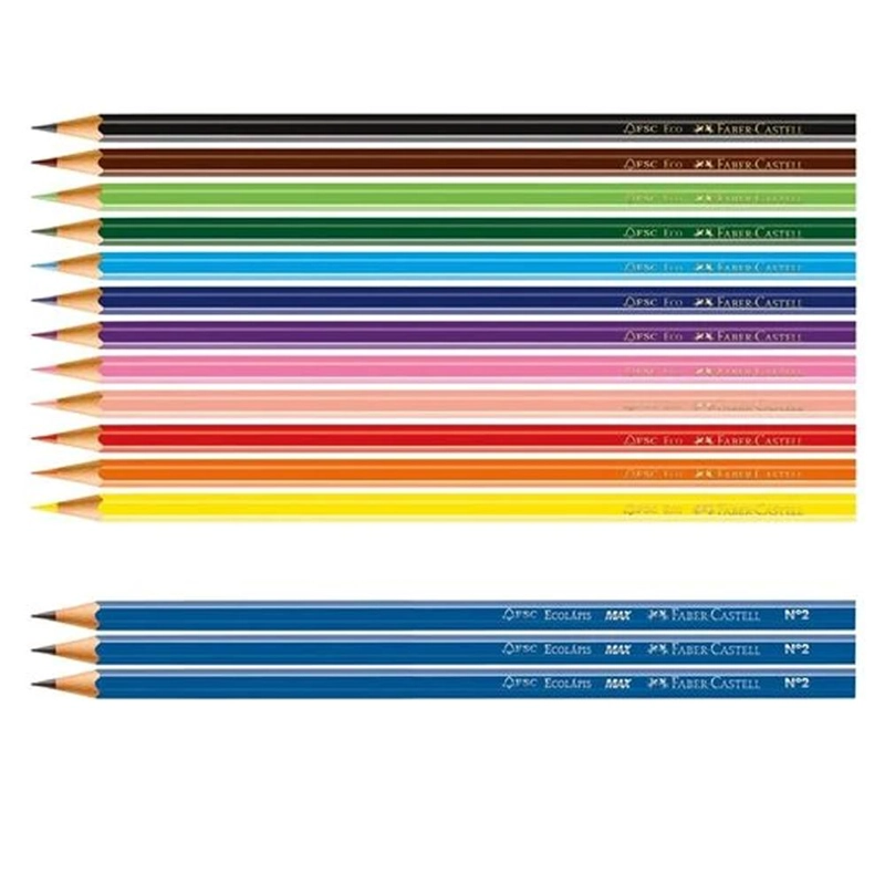 PACK 12 ECOLAPIZ DE COLORES + 3 GRAFITO FABER CASTELL - 3