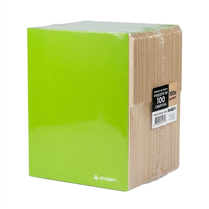 PACK 100 CARPETAS CARTULINA OFICIO VERDE SIN BOLSILLO RHEIN - 1