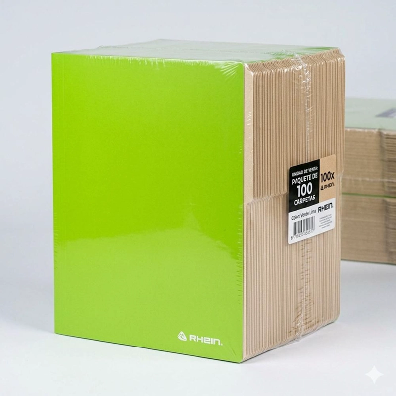 PACK 100 CARPETAS CARTULINA OFICIO VERDE SIN BOLSILLO RHEIN - 3