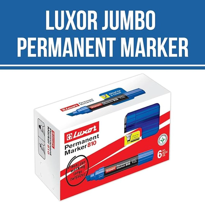 PACK 6 MARCADORES PERMANENTE LUXOR 810 AZUL - PUNTA BISELADA - 4