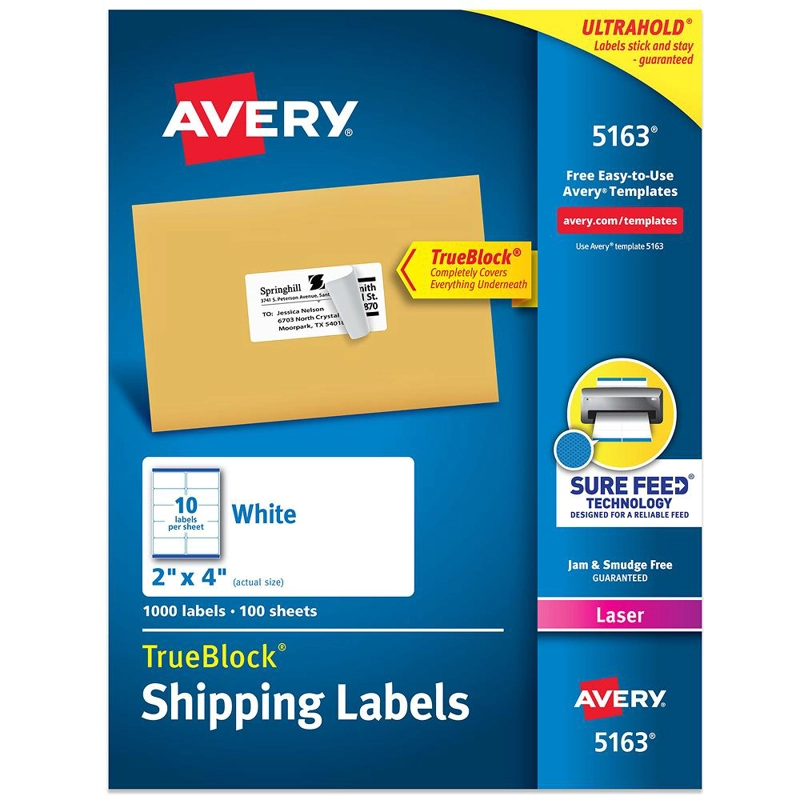1000 ETIQUETAS ADHESIVAS AVERY LASER 51X102 MM BLANCA 100HJS - 1