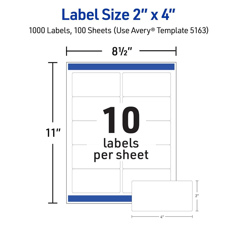 1000 ETIQUETAS ADHESIVAS AVERY LASER 51X102 MM BLANCA 100HJS - 2
