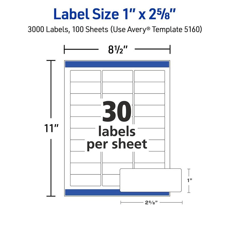 3000 ETIQUETAS ADHESIVAS AVERY LASER 25X67 MM BLANCA 100HJS - 2