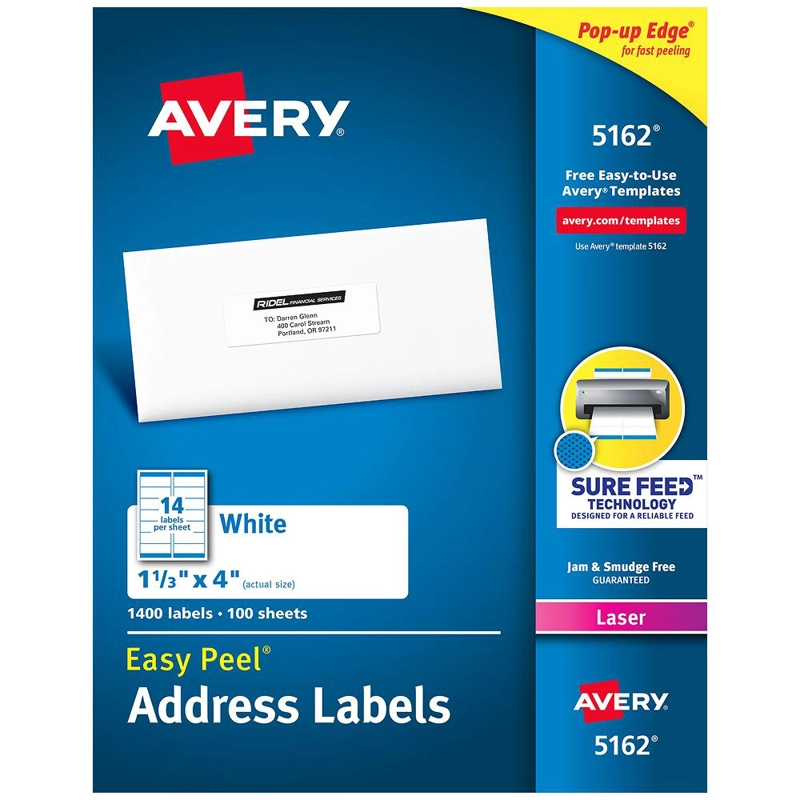1400 ETIQUETAS ADHESIVAS AVERY LASER 34X102 MM BLANCA 100HJS - 1