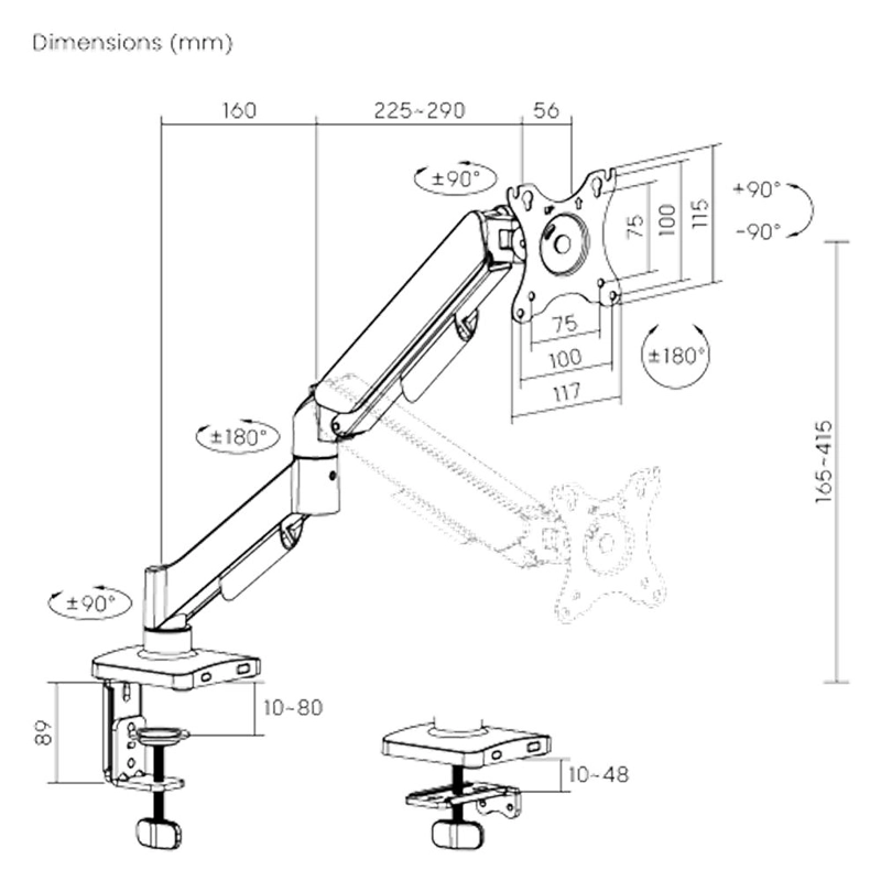 SOPORTE DE MONITOR A GAS PARA ESCRITORIO DE 17'-32' NEGRO - 6